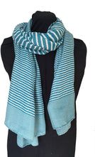 Load image into Gallery viewer, Pamper Yourself Now Turquoise with White Stripes Long Soft Scarf
