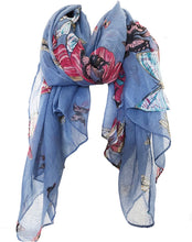 Load image into Gallery viewer, Pamper Yourself Now Blue Scarf with Big and Small Butterflies