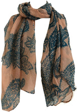 Load image into Gallery viewer, Pamper Yourself Now Coral with Blue Paisley Pattern, Long Scarf, Soft Ladies Fashion London