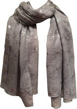 Load image into Gallery viewer, Pamper Yourself Now Light Grey with Silver Foiled Glitter Dragonfly Design Long Scarf/wrap