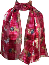 Load image into Gallery viewer, Pamper Yourself Now Red Tartan Shiny Dog Scarf with Different Dog Breeds Thin Long Scarf