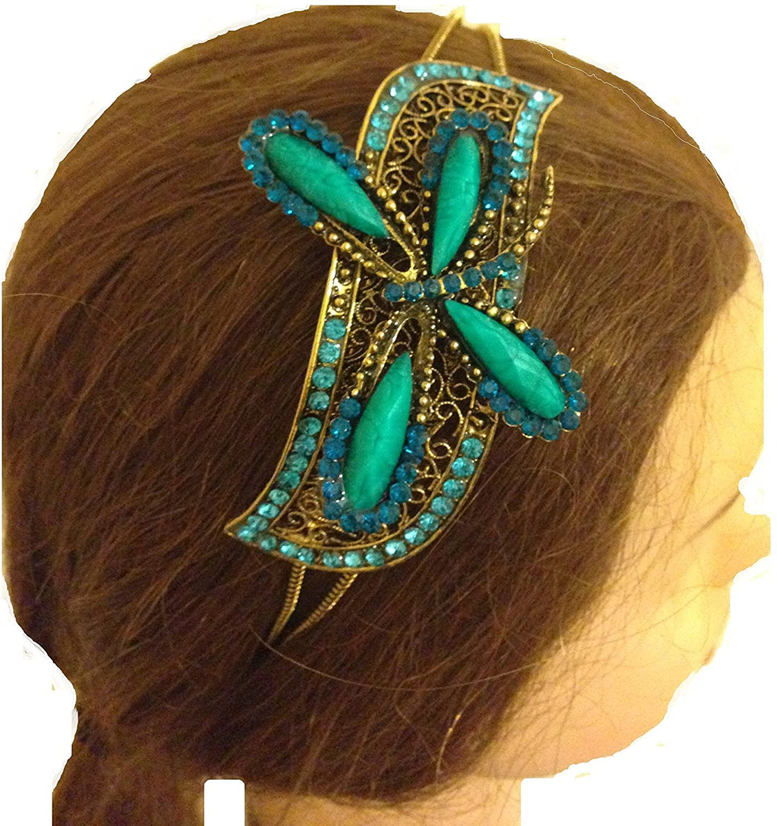 Haarband Mit Schmetterling Und Steinen – Türkis (Teal), Stirnband Mit Glassteinen, Für Festliche Anlässe