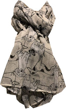 Load image into Gallery viewer, Pamper Yourself Now Cream Sketched Mixed Dog Design Scarf Pug, Sausage Dog, Labrador and whippit