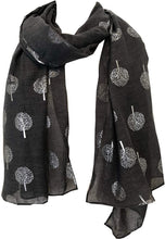 Load image into Gallery viewer, Pamper Yourself Now Dark Grey with Silver Foiled Mulberry Tree Design Ladies Scarf/wrap. Great Present for Mum, Sister, Girlfriend or Wife.