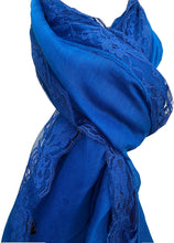 Load image into Gallery viewer, Pamper Yourself Now Royal Blue Plain Long Soft Scarf with lace Trim