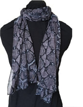 Load image into Gallery viewer, Black/Lilac Snake Skin Print Thin Chiffon Style Pretty Scarf Great for Any Outfit Lovely Gift
