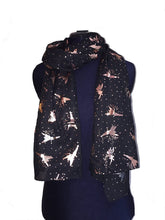 Load image into Gallery viewer, Pamper Yourself Now Black with Gold Fairy Design Long Scarf/wrap