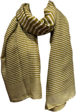 Load image into Gallery viewer, Mustard with white stripes ladies or men's long soft scarf
