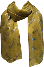 Load image into Gallery viewer, Pamper Yourself Now Mustard with Silver Foiled Glitter Dragonfly Design Long Scarf/wrap