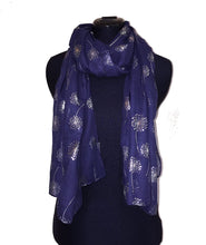 Load image into Gallery viewer, Pamper Yourself Now Navy Blue with Silver Dandelion Design Long Scarf