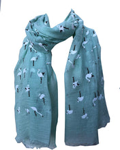 Load image into Gallery viewer, Pamper Yourself Now Lime Green with White Standing up Flamingo Long Scarf/wrap with Frayed Edge