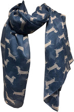 Load image into Gallery viewer, Blue with white dachshund scarf