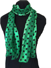 Load image into Gallery viewer, Pamper Yourself Now Green with Black Medium spot Thin Pretty Scarf. Lovely with Any Outfit