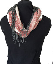 Load image into Gallery viewer, Pink and grey funky snood with diamond design finish and small tassels
