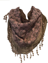 Load image into Gallery viewer, Pamper Yourself Now Brown Circle lace with Chiffon Edge Design Triangle Scarf