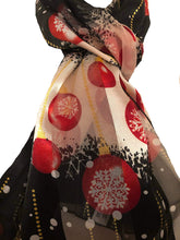 Load image into Gallery viewer, Pamper Yourself Now Black with red Ball Baubles Thin Pretty Christmas Scarf