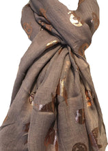 Load image into Gallery viewer, Gold pumpkins and witch design Halloween scarf, great as a present/gift.