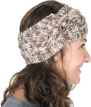 Load image into Gallery viewer, Brown/cream mixed coloured woollen machine knitted headband. Warm winter headband