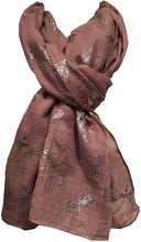 Load image into Gallery viewer, Pamper Yourself Now Pink with Silver Foiled Glitter Dragonfly Design Long Scarf/wrap