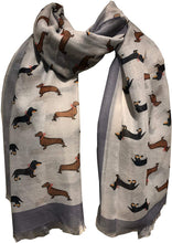 Load image into Gallery viewer, Grey dachshund scarf for women