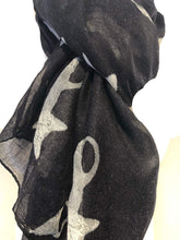 Load image into Gallery viewer, Pamper Yourself Now Black with Grey Laying Down Cats Scarf Great Present for cat Lovers.