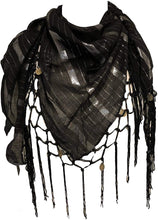 Load image into Gallery viewer, Black with Striped Silver Gypsy Style Triangle Scarf