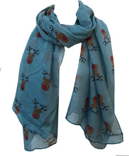 Load image into Gallery viewer, Pamper Yourself Now Aqua Green red Nose Rudolph Reindeer Christmas Long Scarf