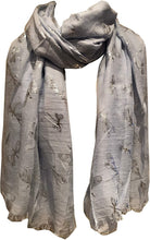 Load image into Gallery viewer, Pamper Yourself Now Sky Blue with Silver Foiled Glitter Dragonfly Design Long Scarf/wrap