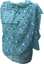 Load image into Gallery viewer, Pamper Yourself Now Lime Green with White Standing up Flamingo Long Scarf/wrap with Frayed Edge