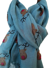 Load image into Gallery viewer, Pamper Yourself Now Aqua Green red Nose Rudolph Reindeer Christmas Long Scarf