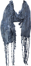 Load image into Gallery viewer, Grey thin lace butterfly design long scarf with tassels