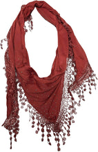 Load image into Gallery viewer, Pamper Yourself Now Orange Jersey with Sparkle and lace Trimmed Triangle Scarf Soft Summer Fashion London Fashion Fab Gift