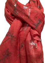 Load image into Gallery viewer, Pamper Yourself Now Peach with Silver Foiled Glitter Dragonfly Design Long Scarf/wrap