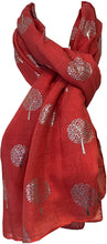 Load image into Gallery viewer, Pamper Yourself Now Coral with Silver Foiled Mulberry Tree Design Ladies Scarf/wrap. Great Present for Mum, Sister, Girlfriend or Wife.