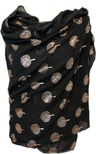 Load image into Gallery viewer, Pamper Yourself Now Black with Gold Foiled Mulberry Tree Design Ladies Scarf/wrap. Great Present for Mum, Sister, Girlfriend or Wife.