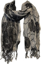 Load image into Gallery viewer, Pamper Yourself Now Black and White Chunky Rose Design Stretchy Blanket Scarf/wrap. Great Present/Gift for mums, Girlfriends or Wife.