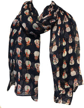 Load image into Gallery viewer, Blue Snowman Design Ladies Scarf. Great Christmas Scarf/wrap Lovely Present.
