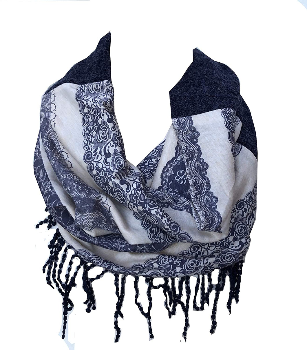 Blue funky snood with diamond design finish and small tassels
