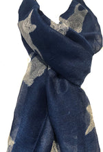 Load image into Gallery viewer, Pamper Yourself Now Blue with Grey Laying Down Cats Scarf Great Present for cat Lovers.