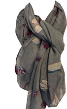 Load image into Gallery viewer, Pamper Yourself Now Grey with Dragonfly and Bugs Design Long Soft Scarf, Great Present/Gift.
