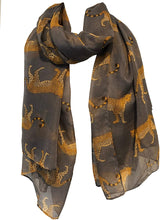 Load image into Gallery viewer, Grey cheetah long soft ladies scarf/wrap. Great present for mum, sister, girlfriend or wife.
