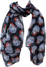 Load image into Gallery viewer, Black santa ladies scarf/wrap. Great christmas scarf.