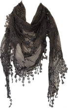 Load image into Gallery viewer, Pamper Yourself Now Dark Grey Small Flower lace Triangle Scarf. a Lovely Fashion Item. Fantastic Gift