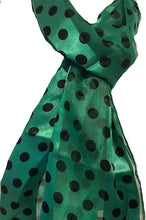 Load image into Gallery viewer, Pamper Yourself Now Green with Black Medium spot Thin Pretty Scarf. Lovely with Any Outfit