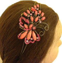 Load image into Gallery viewer, Pink/peach coloured butterfly design aliceband, headband with pretty stone
