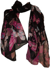 Load image into Gallery viewer, Pamper Yourself Now Black Scarf with Big and Small Butterflies