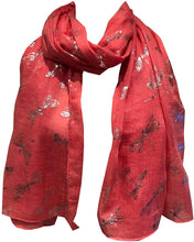 Load image into Gallery viewer, Pamper Yourself Now Peach with Silver Foiled Glitter Dragonfly Design Long Scarf/wrap