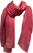 Load image into Gallery viewer, Fuchsia pink with grey stripes long soft scarf