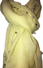 Load image into Gallery viewer, Pamper Yourself Now Yellow with Beads and Pearls with Frayed Edge Long Soft Scarf/wrap