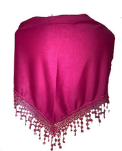 Load image into Gallery viewer, Pamper Yourself Now Deep Pink Jersey lace Trimmed Triangle Scarf Soft Summer Fashion London Fashion Fab Gift